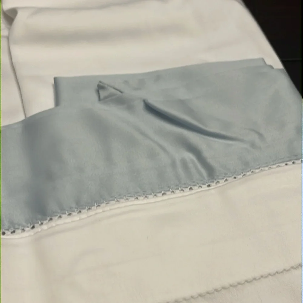 Ralph Lauren RL Organic Sateen Border King Pillow Sham Blue Hyacinth